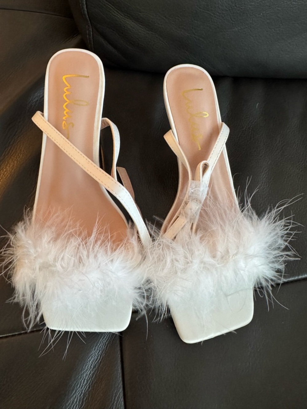 Lulu's White Feathered Kitten Heel